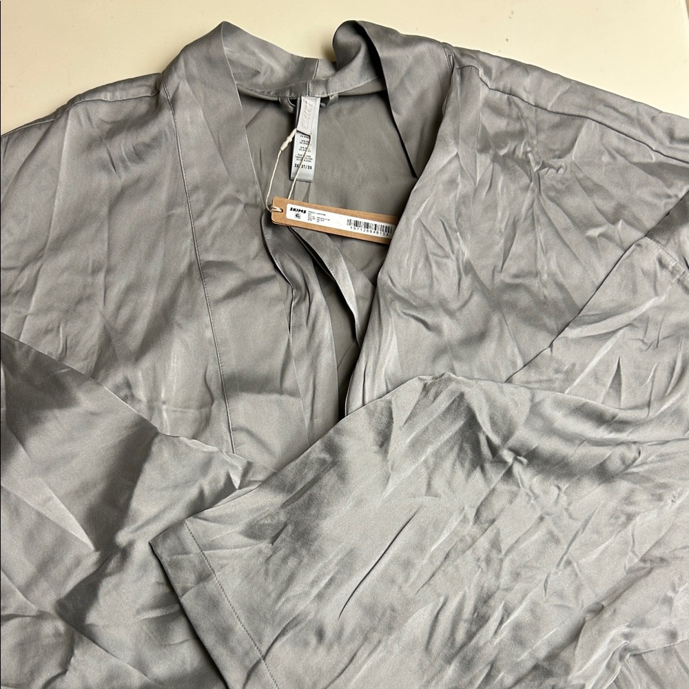 SKIMS Silk Robe in Silver 3X